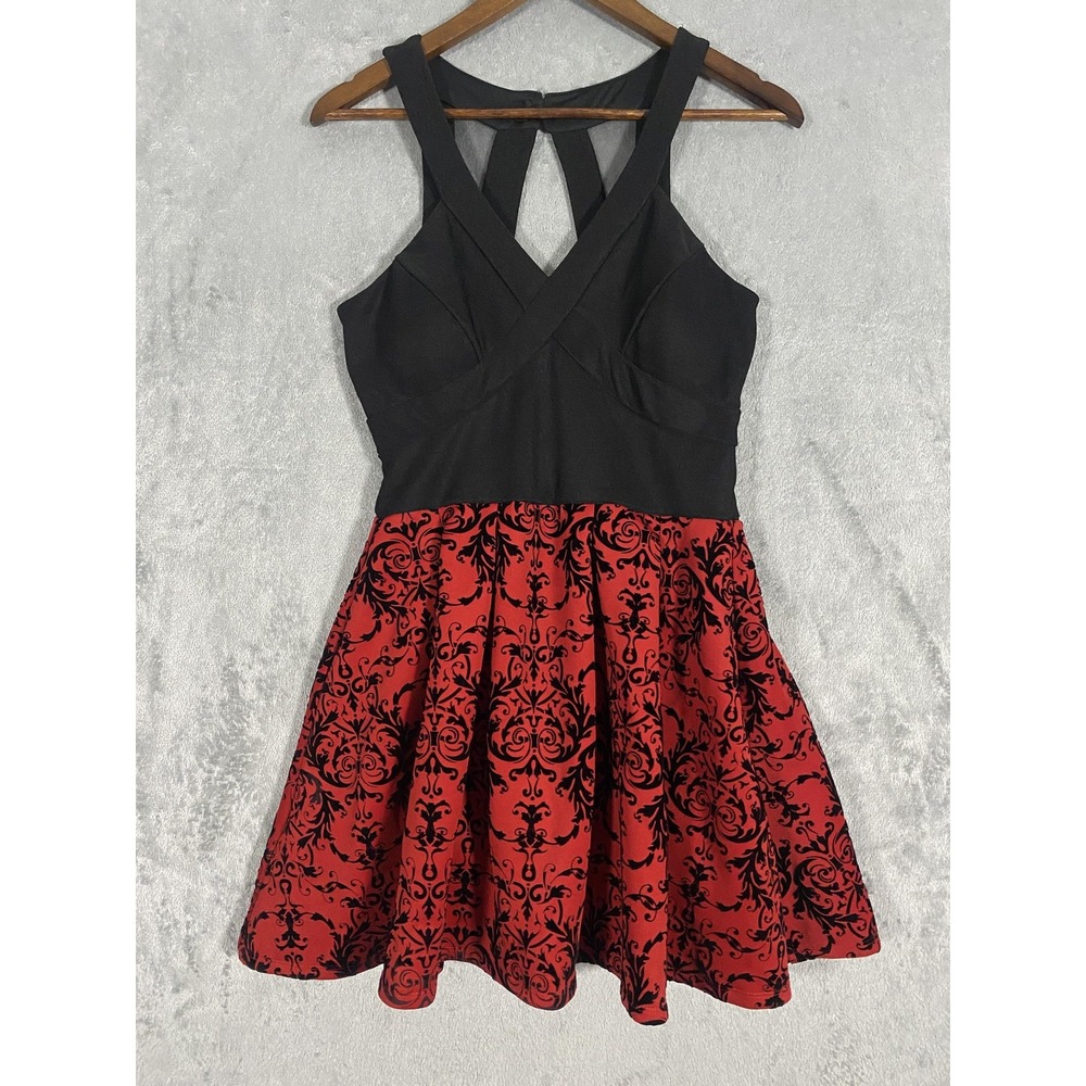 Crystal Doll Dress Womens Large Black Red Velvet Damask Party‎ Tulle Cocktail